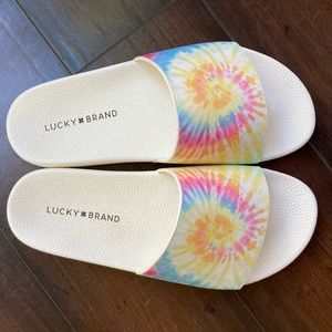 Lucky Brand | Shoes | Lucky Brand White And Multicolored Tie Dye Parker  Slide Sandals Size | Poshmark